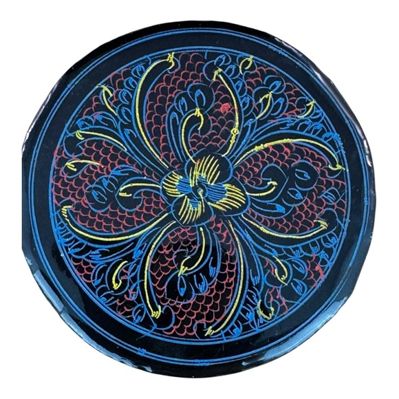 Vintage Handmade Lacquerware Coaster Set of 6 Coasters with Holder - Picture 5 of 8
